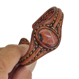 Unique Handcrafted Genuine Vegetal Brown Leather Bracelet with Red Tiger Eye Stone-Unisex Gift Fashion Jewelry Natural Stone Cuff
