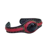Unique Handcrafted Brown and Black Vegetal Leather Bracelet with Black Agate Stone Setting-Unique Gift Fashion Jewelry Cuff-Wristband