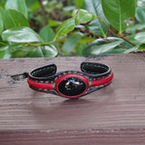 Unique Handcrafted Brown and Black Vegetal Leather Bracelet with Black Agate Stone Setting-Unique Gift Fashion Jewelry Cuff-Wristband