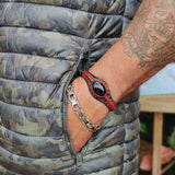 Unique Handcrafted Brown and Black Vegetal Leather Bracelet with Black Agate Stone Setting-Unique Gift Fashion Jewelry Cuff-Wristband