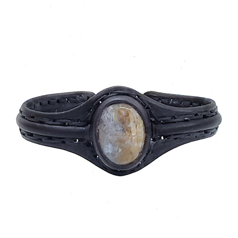 Bohemian Handcrafted Genuine Black Leather Bracelet with Picture Stone Setting-Life Style Unisex Gift Fashion Jewelry Bangle Cuff Wristband