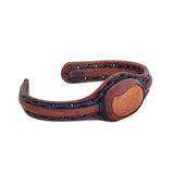 Bohemian Handcrafted Brown Genuine Vegetal Leather Bracelet with Gold Stone Setting-Unique Gift Fashion Jewelry Cuff-Wrist Band