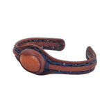 Bohemian Handcrafted Brown Genuine Vegetal Leather Bracelet with Gold Stone Setting-Unique Gift Fashion Jewelry Cuff-Wrist Band