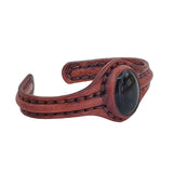 Unique Handcrafted  Brown Vegetal Leather Bracelet with Black Agate Stone Setting-Unique Gift Fashion Jewelry Cuff-Wristband