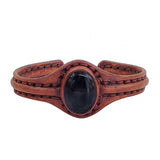 Unique Handcrafted  Brown Vegetal Leather Bracelet with Black Agate Stone Setting-Unique Gift Fashion Jewelry Cuff-Wristband