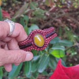 Handcrafted Brown and Black Color Vegetal Leather Braided Bracelet with Yellow Agate Stone Setting-Gift Fashion Jewelry Cuff Wristband