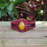 Handcrafted Brown and Black Color Vegetal Leather Braided Bracelet with Yellow Agate Stone Setting-Gift Fashion Jewelry Cuff Wristband
