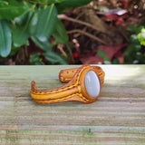 Handcrafted Genuine Yellow Color Leather Bracelet with White Cat Eye Stone-Life Style Unisex Gift Fashion Jewelry Bangle-Cuff-Handwrist