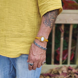 Handcrafted Genuine Yellow Color Leather Bracelet with White Cat Eye Stone-Life Style Unisex Gift Fashion Jewelry Bangle-Cuff-Handwrist