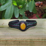 Handcrafted Black Color Vegetal Leather Braided Bracelet with Yellow Agate Stone Setting-Gift Fashion Jewelry Cuff Wristband
