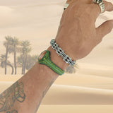 Handcrafted Genuine Vegetal Green Leather Bracelet with Amber Agate Stone Setting-Unisex Gift Fashion Jewelry Wristband