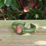 Handcrafted Genuine Vegetal Green Leather Bracelet with Amber Agate Stone Setting-Unisex Gift Fashion Jewelry Wristband