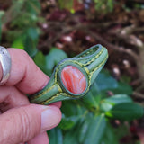 Handcrafted Genuine Vegetal Green Leather Bracelet with Amber Agate Stone Setting-Unisex Gift Fashion Jewelry Wristband