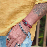 Unique Handcrafted Brown and Black Vegetal Leather Bracelet with Black Agate Stone Setting-Unique Gift Fashion Jewelry Cuff-Wristband