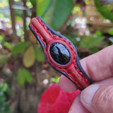 Unique Handcrafted Brown and Black Vegetal Leather Bracelet with Black Agate Stone Setting-Unique Gift Fashion Jewelry Cuff-Wristband