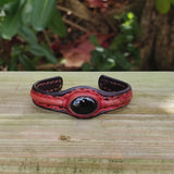 Unique Handcrafted Brown and Black Vegetal Leather Bracelet with Black Agate Stone Setting-Unique Gift Fashion Jewelry Cuff-Wristband