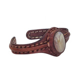 Handcrafted Genuine Brown Leather Bracelet with Brown Agate Stone Setting-Life Style Unisex Gift Fashion Jewelry Bangle-Cuff-Handwrist