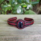 Unique Handcrafted Black Vegetal Leather Bracelet with Black Agate Stone Setting-Unique Gift Fashion Jewelry Cuff-Adjustable Wristband