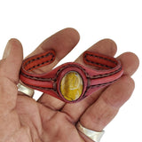 Bohemian Unique Handcrafted Vegetal Green Leather Bracelet with Tiger's Eye Stone-Unisex Gift Fashion Jewelry-Adjustable Wristband Cuff