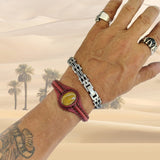 Bohemian Unique Handcrafted Vegetal Green Leather Bracelet with Tiger's Eye Stone-Unisex Gift Fashion Jewelry-Adjustable Wristband Cuff