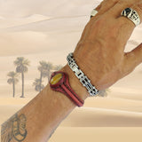 Bohemian Unique Handcrafted Vegetal Green Leather Bracelet with Tiger's Eye Stone-Unisex Gift Fashion Jewelry-Adjustable Wristband Cuff