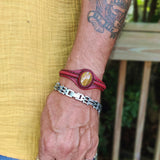 Bohemian Unique Handcrafted Vegetal Green Leather Bracelet with Tiger's Eye Stone-Unisex Gift Fashion Jewelry-Adjustable Wristband Cuff