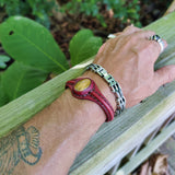 Bohemian Unique Handcrafted Vegetal Green Leather Bracelet with Tiger's Eye Stone-Unisex Gift Fashion Jewelry-Adjustable Wristband Cuff