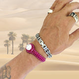 Unique Handcrafted Genuine Fuchsia Leather Bracelet with White Agate Stone-Life Style Unisex Gift Fashion Jewelry-Adjustable Wristband