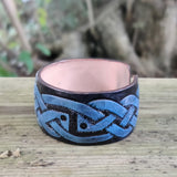 Handcrafted Genuine Vegetal Leather Bracelet with Hand Carved Tribal-Unisex Gift-Unique Fashion Jewelry-Adjustable Wristband or Arm Bracelet