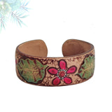 Handcrafted Genuine Vegetal Leather Bracelet with Hand Carved Flower-Unisex Gift-Unique Fashion Jewelry-Adjustable Wristband or Arm Bracelet