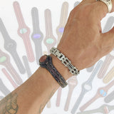Unique Handcrafted Genuine Vegetal Black Leather Bracelet with Red Tiger Eye Stone-Unisex Gift Fashion Jewelry Natural Stone Cuff