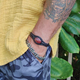 Unique Handcrafted Genuine Vegetal Black Leather Bracelet with Red Tiger Eye Stone-Unisex Gift Fashion Jewelry Natural Stone Cuff