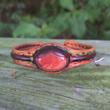 Unique Handcrafted Genuine Vegetal Brown and Yellow Leather Bracelet with Red Tiger Eye Stone-Unisex Gift Fashion Jewelry Natural Stone Cuff