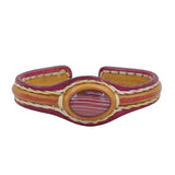 Unique Handcrafted Vegetal Red and Yellow Leather Bracelet with Orange Agate Stone-Unisex Gift Fashion Jewelry-Adjustable Wristband Cuff