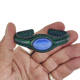 Handcrafted Genuine Blue Vegetal Leather Bracelet with Blue Cat's Eye Stone Setting-Unisex Gift Fashion Jewelry Cuff-Adjustable Wristband