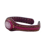 Handcrafted Genuine Vegetal Leather Bracelet with Pink Cat's Eye Stone Setting-Unisex Gift-Unique Gift Fashion Maroon Jewelry Cuff