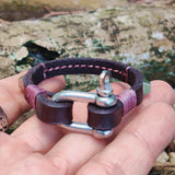 Handcrafted 7. 3/4 inches Brown Genuine Leather Unisex Marine Style Fashion Bracelet-Cuff-Stainless Stainless Shackle  Design Bracelet