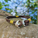 Handcrafted 8 inches Brown Genuine Leather Unisex Marine Style Fashion Bracelet-Gift Cuff-Stainless Anchor Design Bracelet