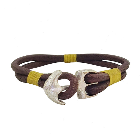 Handcrafted 8 inches Brown Genuine Leather Unisex Marine Style Fashion Bracelet-Gift Cuff-Stainless Anchor Design Bracelet