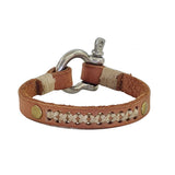 Handcrafted 8 inches Brown Genuine Leather Unisex Marine Style Fashion Bracelet-Cuff-Stainless Stainless Shackle  Design Bracelet