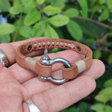 Handcrafted 8 inches Brown Genuine Leather Unisex Marine Style Fashion Bracelet-Cuff-Stainless Stainless Shackle  Design Bracelet