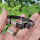 Handcrafted 8 inches Black Genuine Leather Unisex Marine Style Fashion Bracelet-Cuff-Stainless Stainless Shackle  Design Bracelet