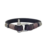 Handcrafted 8 inches Black Genuine Leather Unisex Marine Style Fashion Bracelet-Cuff-Stainless Stainless Shackle  Design Bracelet