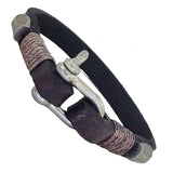 Handcrafted 8 inches Black Genuine Leather Unisex Marine Style Fashion Bracelet-Cuff-Stainless Stainless Shackle  Design Bracelet