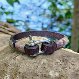 Handcrafted 8 inches Black Genuine Leather Unisex Marine Style Fashion Bracelet-Cuff-Stainless Stainless Shackle  Design Bracelet