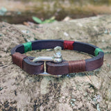 Handcrafted 7.75 inches Black Genuine Leather Unisex Marine Style Fashion Bracelet-Cuff-Stainless Stainless Shackle  Design Bracelet