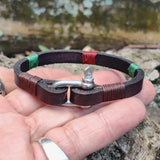 Handcrafted 7.75 inches Black Genuine Leather Unisex Marine Style Fashion Bracelet-Cuff-Stainless Stainless Shackle  Design Bracelet