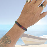 Handcrafted 7.75 inches Black Genuine Leather Unisex Marine Style Fashion Bracelet-Cuff-Stainless Stainless Shackle  Design Bracelet