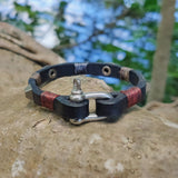 Handcrafted 7.75 inches Black Genuine Leather Unisex Marine Style Fashion Bracelet-Cuff-Stainless Stainless Shackle  Design Bracelet