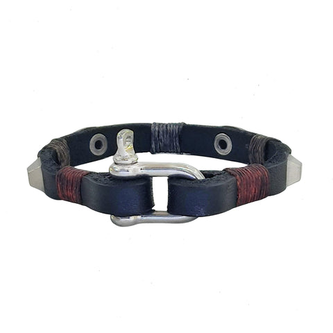 Handcrafted 7.75 inches Black Genuine Leather Unisex Marine Style Fashion Bracelet-Cuff-Stainless Stainless Shackle  Design Bracelet